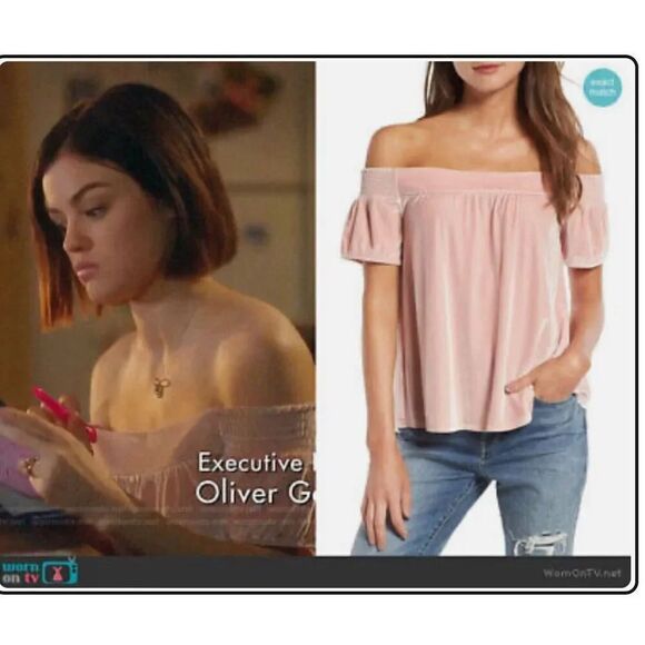 Hinge Off the Shoulder Pink Velvet Romantic Top Size Medium Nordstrom - Picture 6 of 6